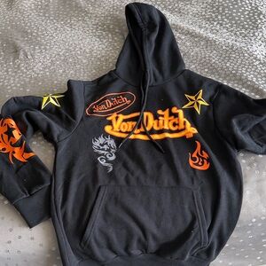 Von Dutch Black Hoodie with Vibrant Orange and Yellow Details